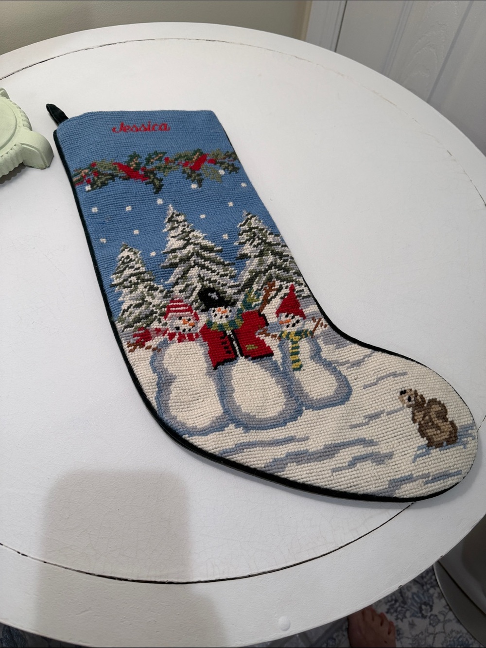 Personalized Lands End Blue Snowman Needlepoint Christmas Stocking Jessica